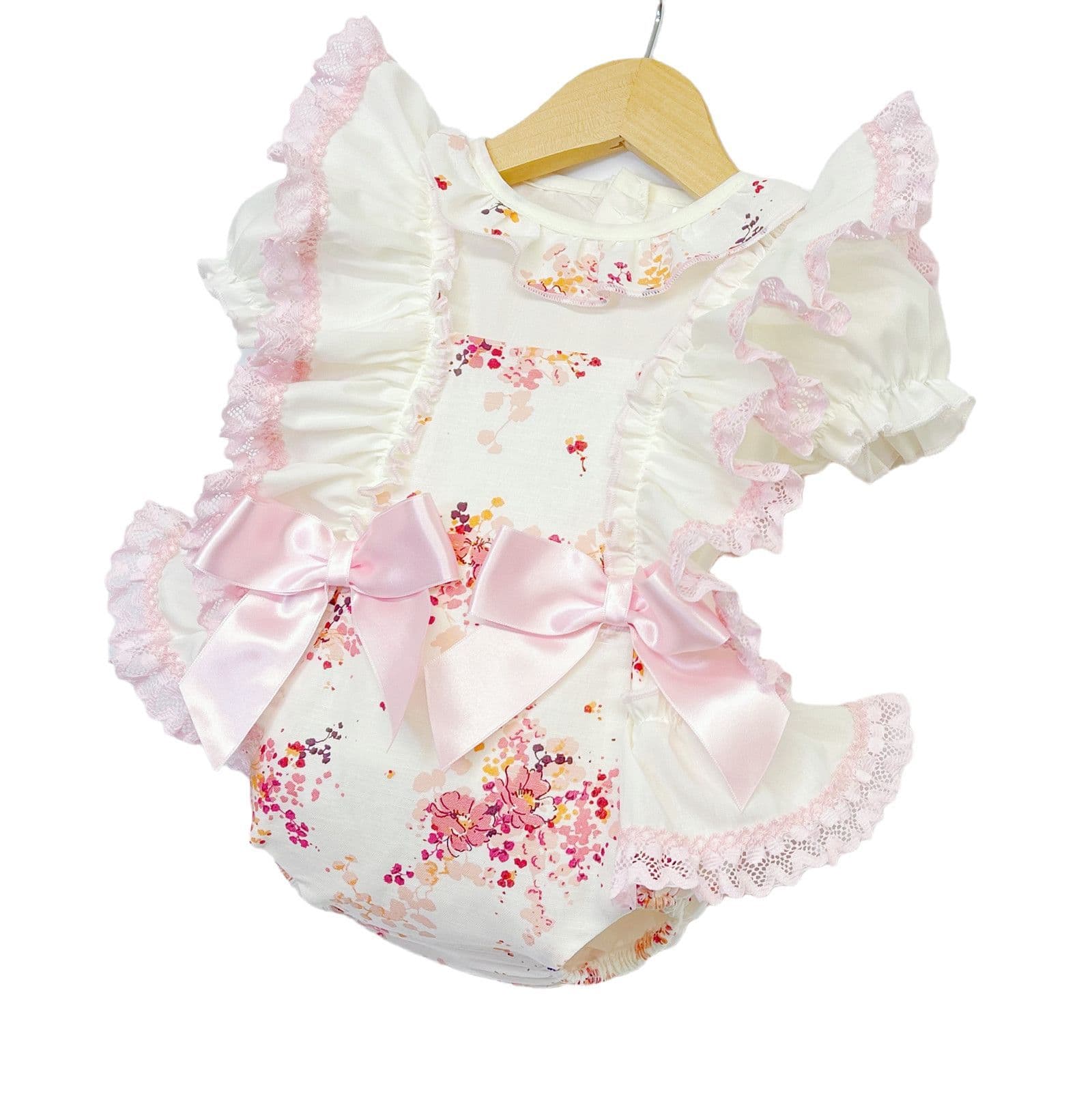 *SALE* Pink with Cream Floral Frilly Shoulder Romper with Shirt "MYD2248"
