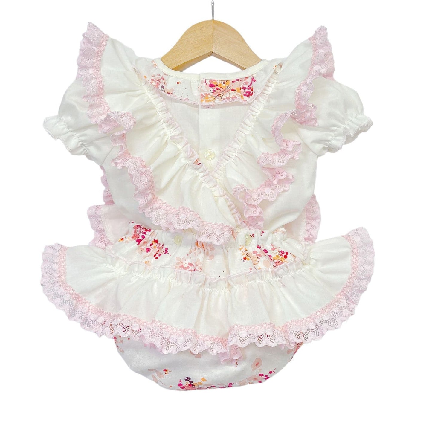 *SALE* Pink with Cream Floral Frilly Shoulder Romper with Shirt "MYD2248"