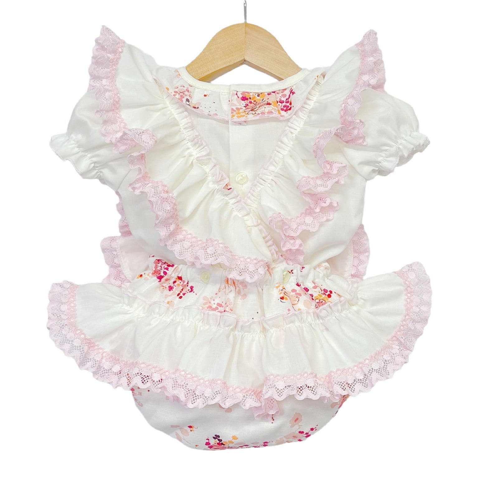 *SALE* Pink with Cream Floral Frilly Shoulder Romper with Shirt "MYD2248"