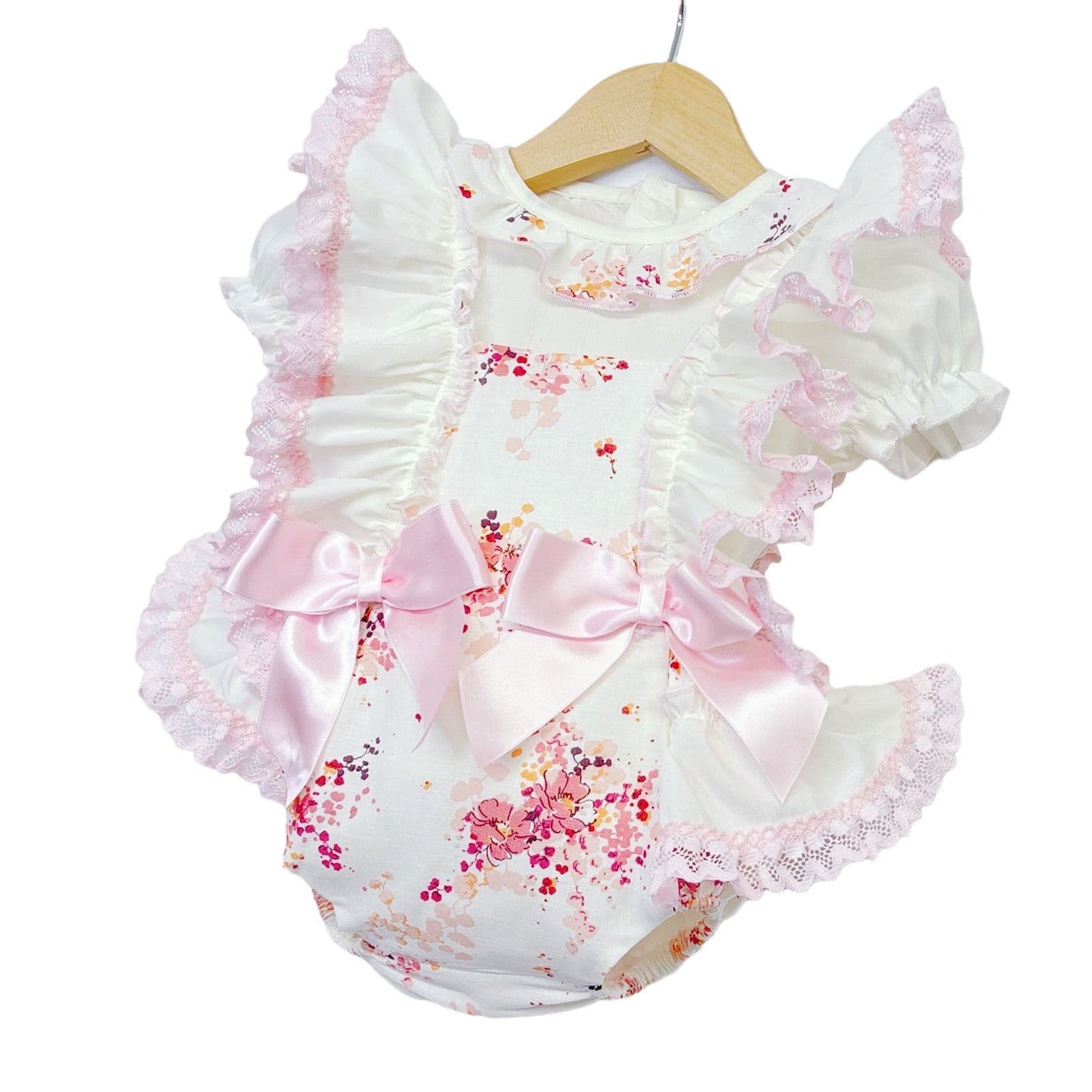*SALE* Pink with Cream Floral Frilly Shoulder Romper with Shirt "MYD2248"
