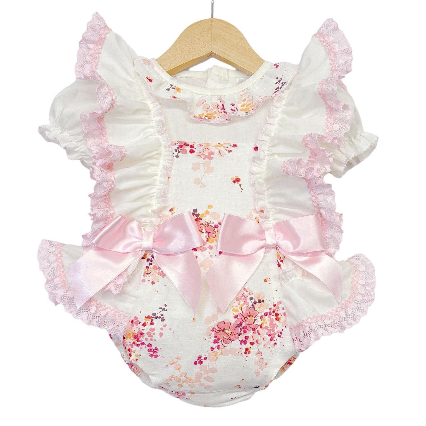 *SALE* Pink with Cream Floral Frilly Shoulder Romper with Shirt "MYD2248"