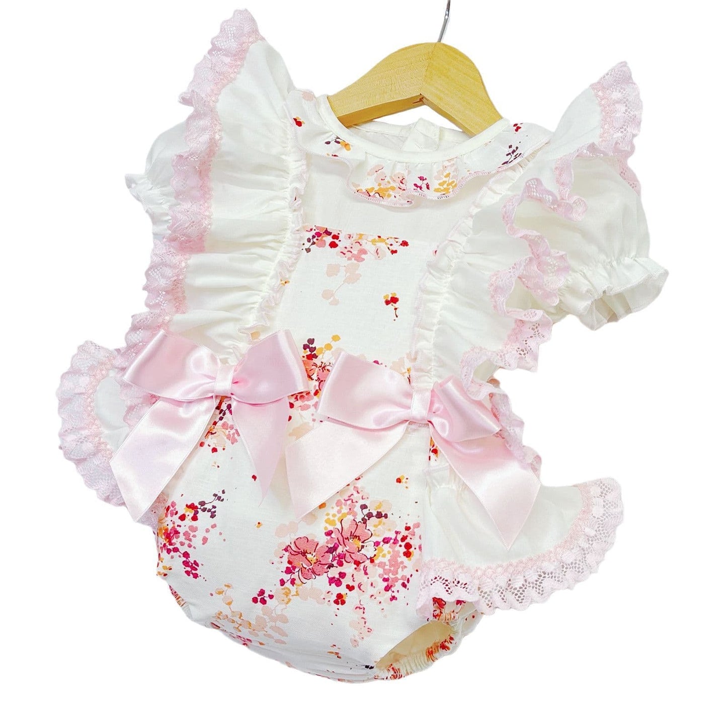 *SALE* Pink with Cream Floral Frilly Shoulder Romper with Shirt "MYD2248"