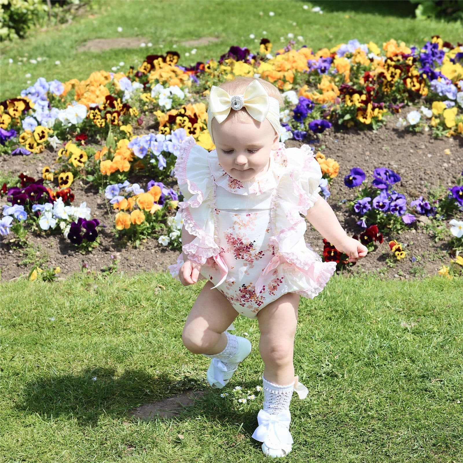 *SALE* Pink with Cream Floral Frilly Shoulder Romper with Shirt "MYD2248"