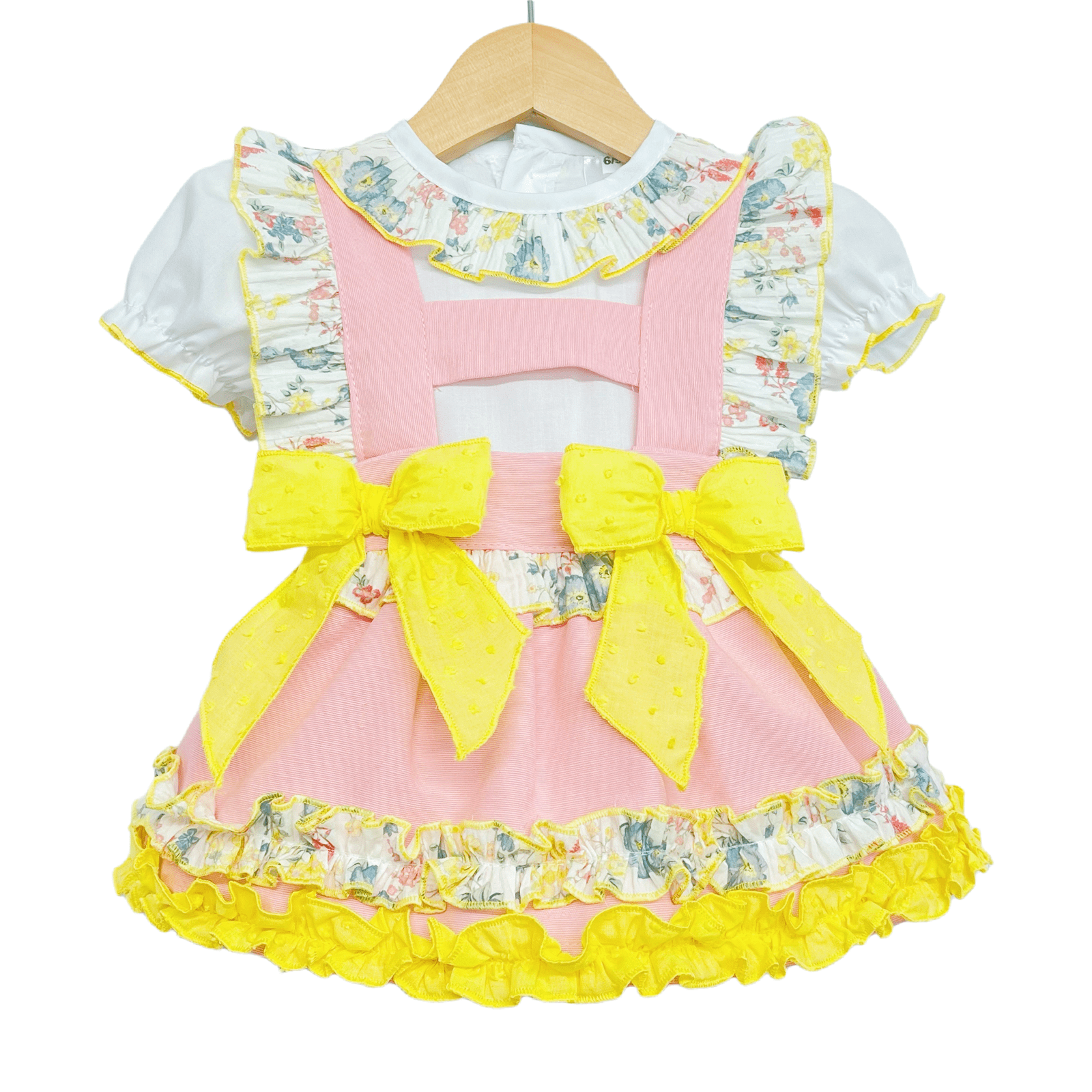 *SALE* Pink with Yellow Floral Pinafore with Shirt "LM2209 P"