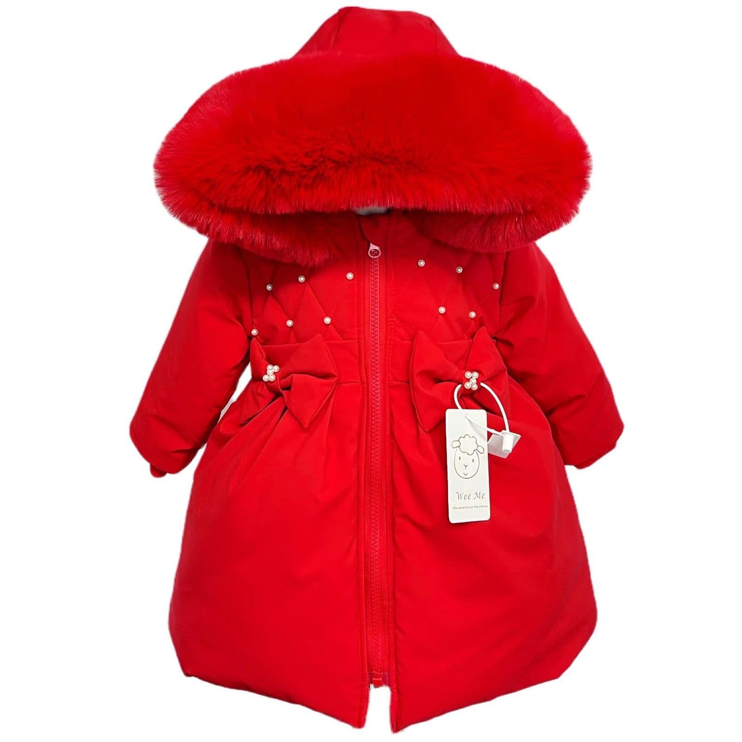 *SALE* Red Puffer Coat with Hood Detachable Big Fur Trim "MYD403 Red"