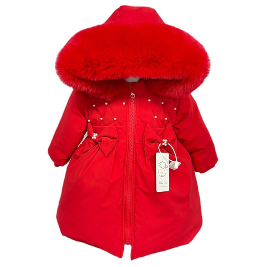 *SALE* Red Puffer Coat with Hood Detachable Big Fur Trim "MYD403 Red"