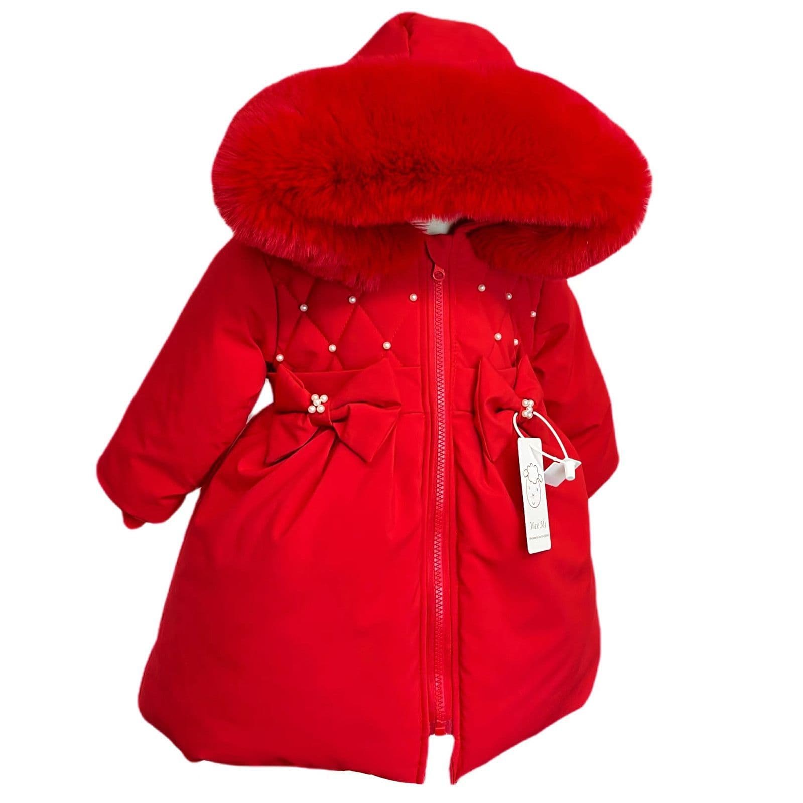 *SALE* Red Puffer Coat with Hood Detachable Big Fur Trim "MYD403 Red"