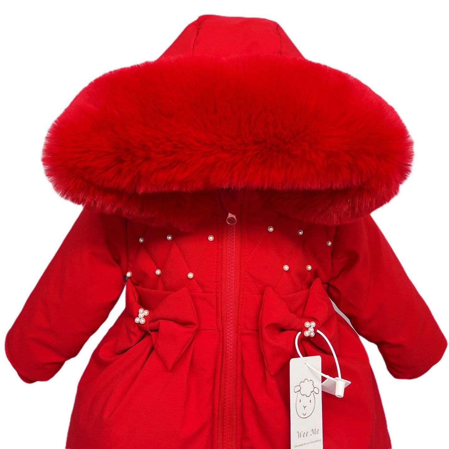 *SALE* Red Puffer Coat with Hood Detachable Big Fur Trim "MYD403 Red"
