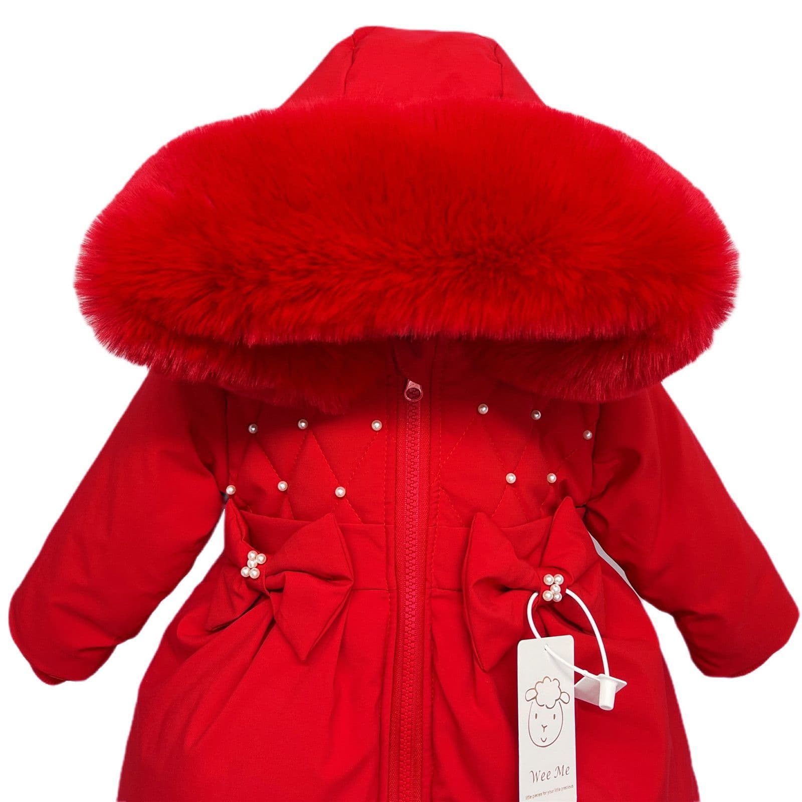 *SALE* Red Puffer Coat with Hood Detachable Big Fur Trim "MYD403 Red"