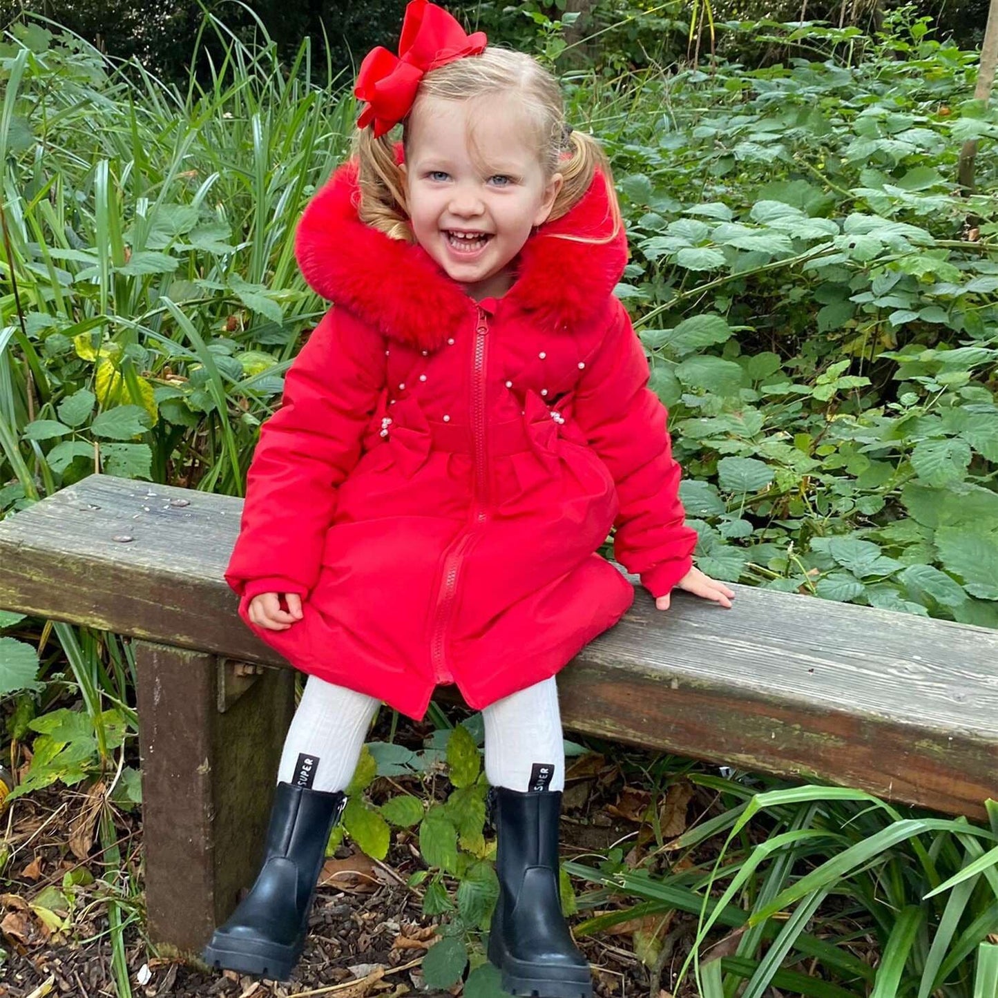 *SALE* Red Puffer Coat with Hood Detachable Big Fur Trim "MYD403 Red"