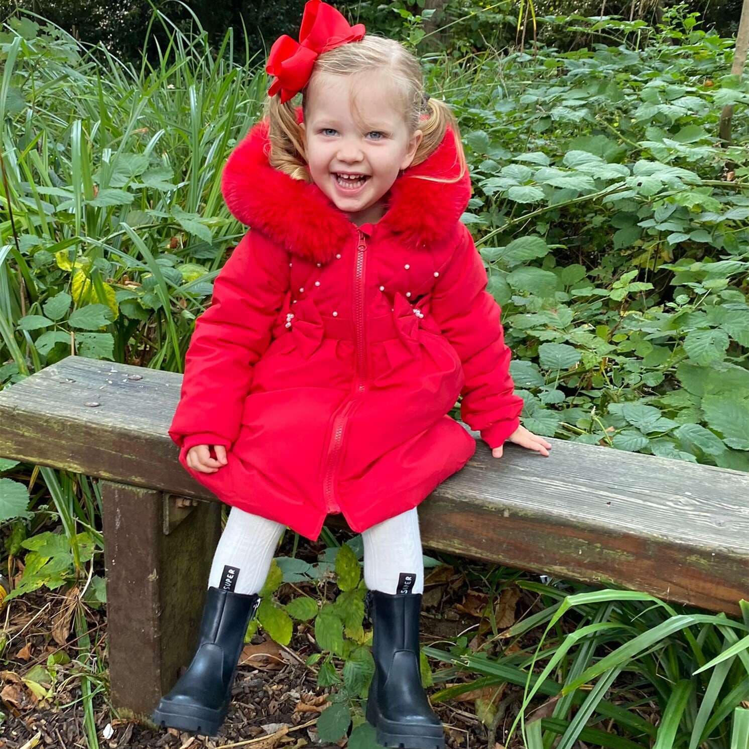 *SALE* Red Puffer Coat with Hood Detachable Big Fur Trim "MYD403 Red"