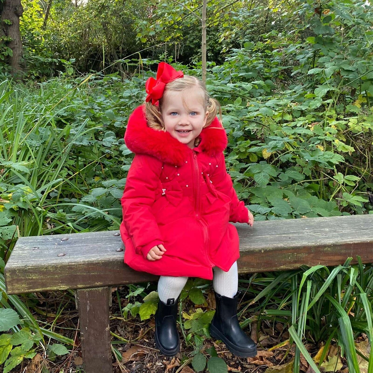 *SALE* Red Puffer Coat with Hood Detachable Big Fur Trim "MYD403 Red"