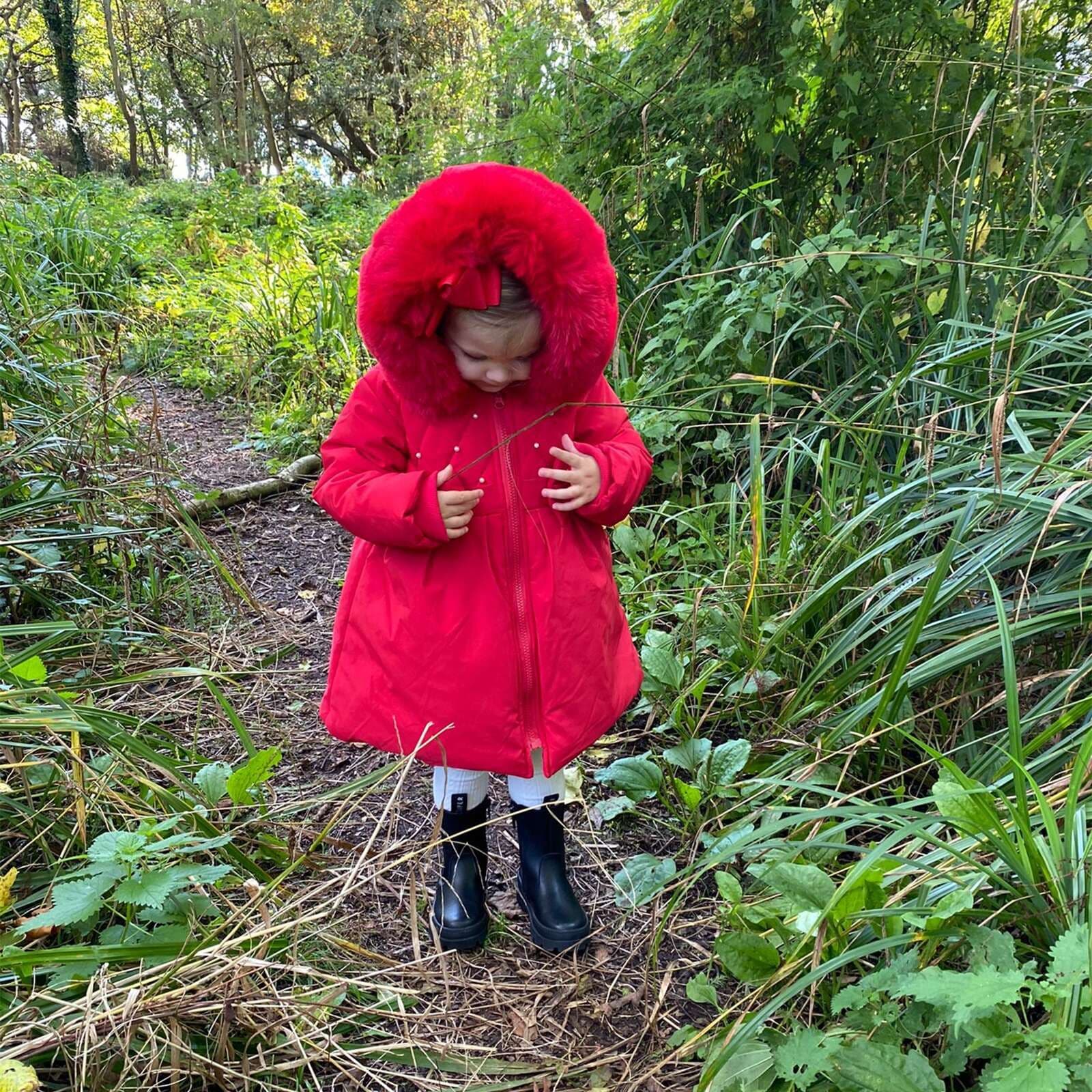*SALE* Red Puffer Coat with Hood Detachable Big Fur Trim "MYD403 Red"