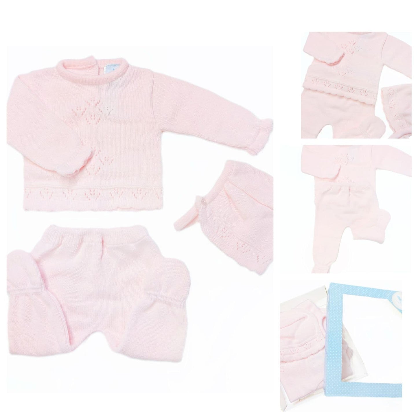 *SALE* SARDON Baby Girl Pink Knitted Pram Suit with Bonnet