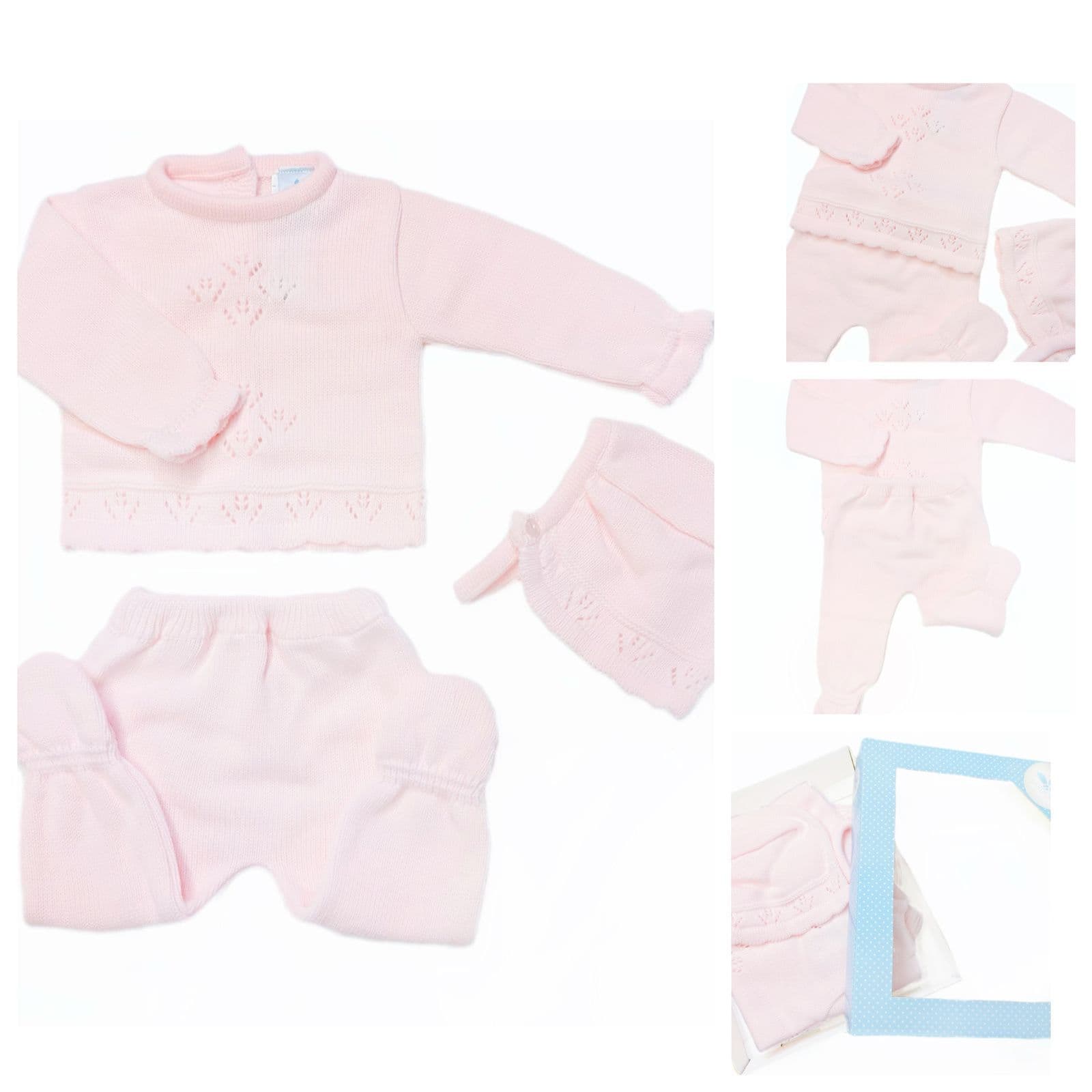 *SALE* SARDON Baby Girl Pink Knitted Pram Suit with Bonnet