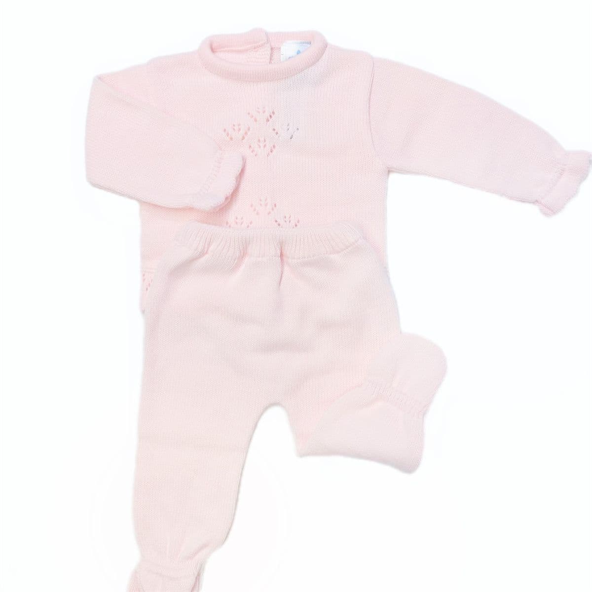 *SALE* SARDON Baby Girl Pink Knitted Pram Suit with Bonnet