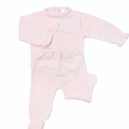 *SALE* SARDON Baby Girl Pink Knitted Pram Suit with Bonnet