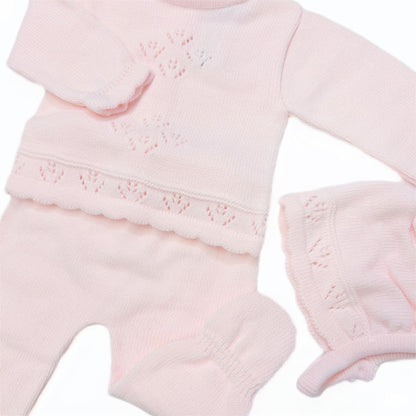 *SALE* SARDON Baby Girl Pink Knitted Pram Suit with Bonnet