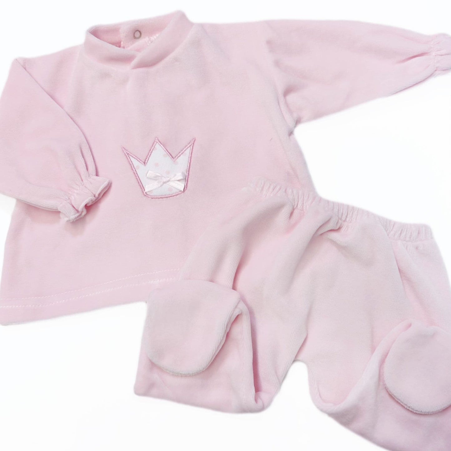 *SALE* SARDON Baby Pink Cotton Velour Crown Pram Suit