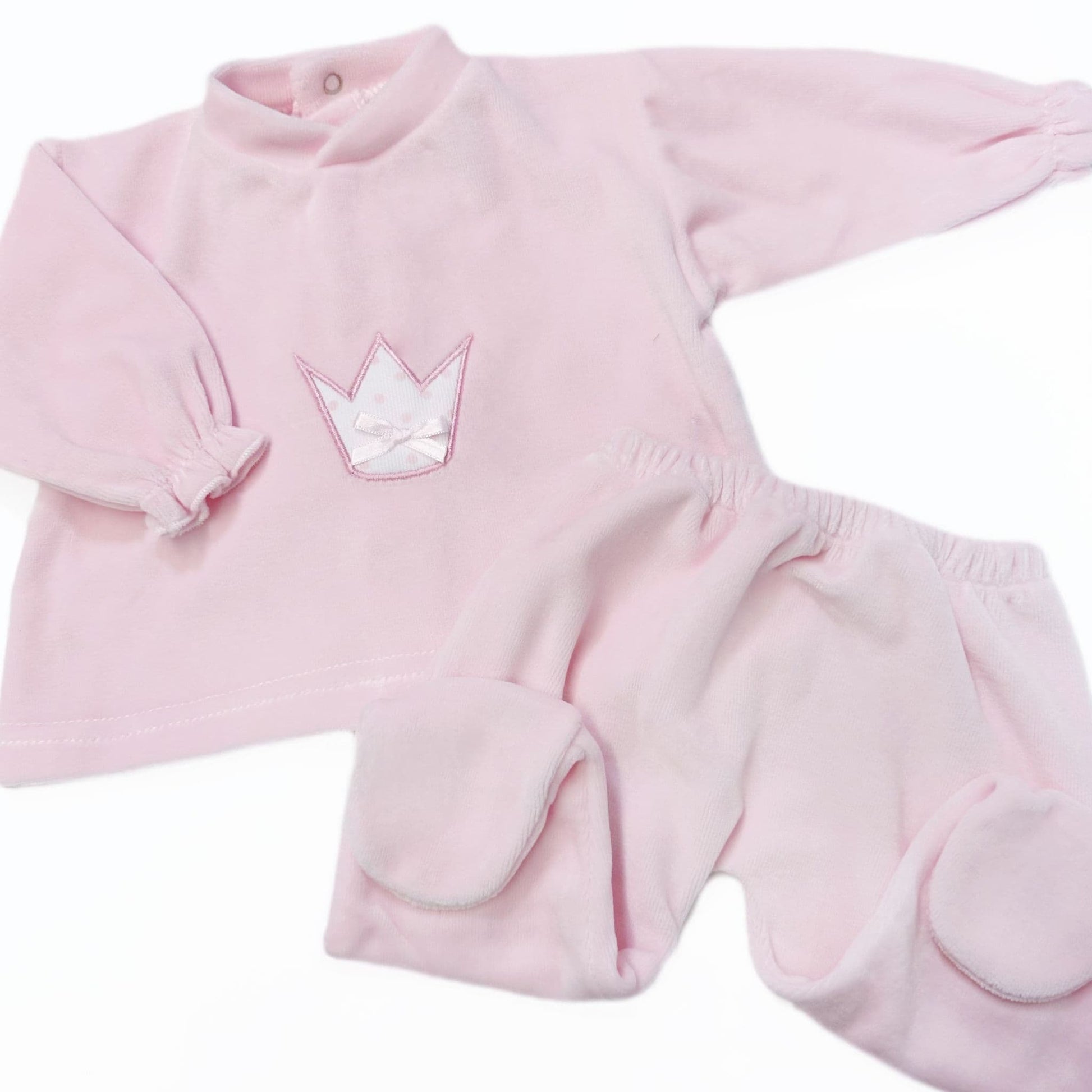 *SALE* SARDON Baby Pink Cotton Velour Crown Pram Suit