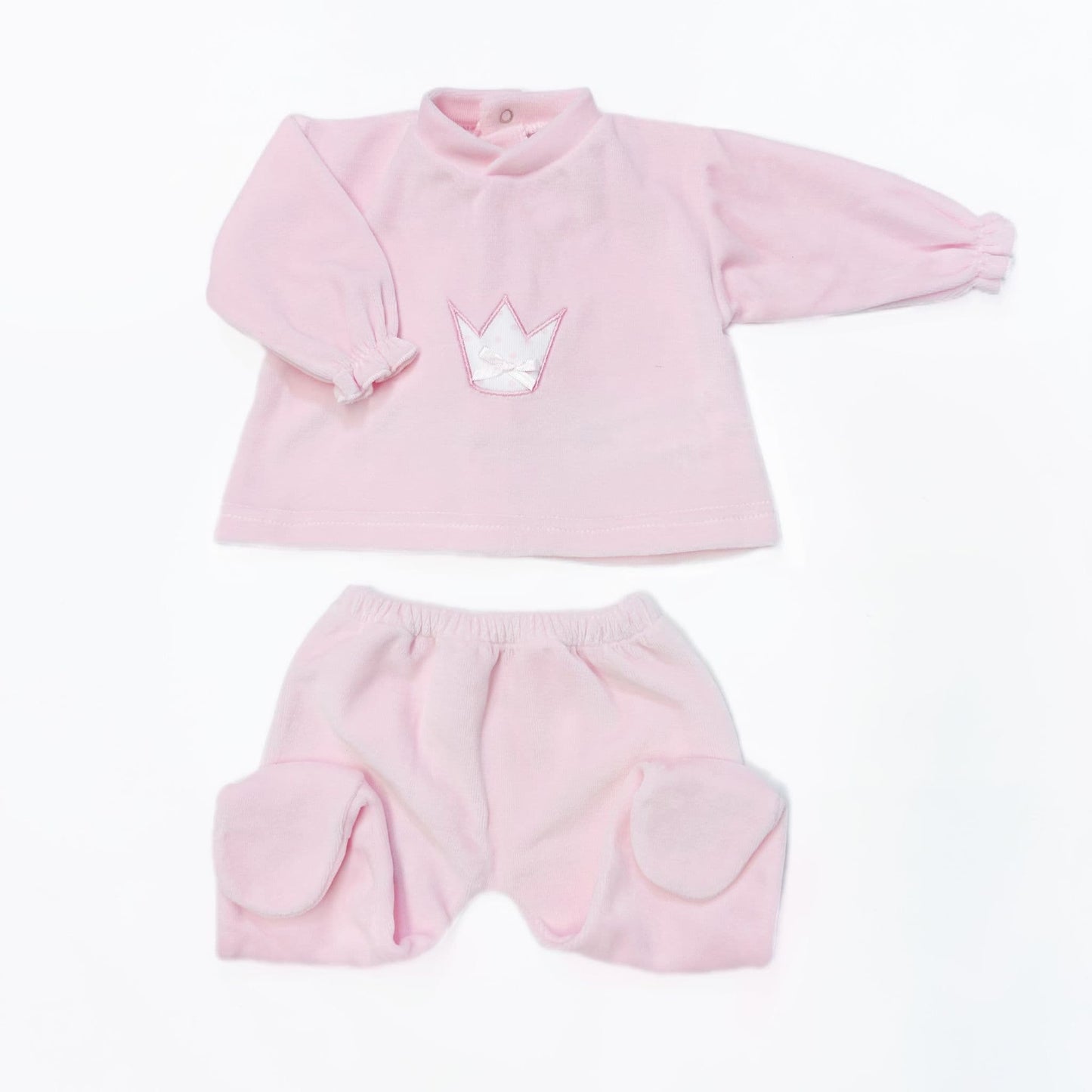 *SALE* SARDON Baby Pink Cotton Velour Crown Pram Suit