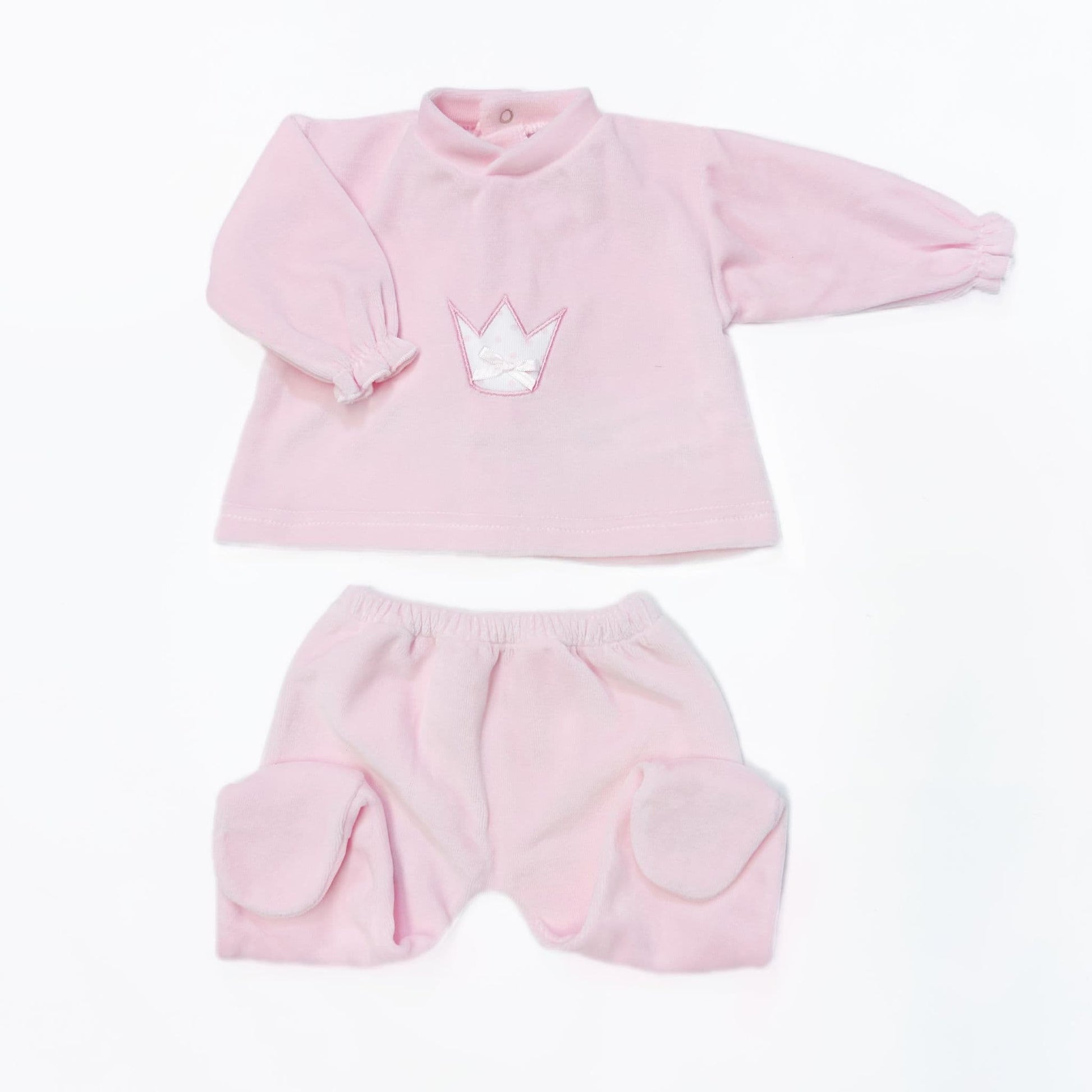 *SALE* SARDON Baby Pink Cotton Velour Crown Pram Suit