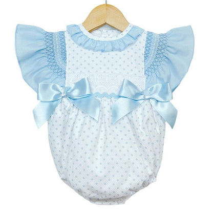 *SALE* Spotty Waffle Frilly Shoulder Romper with Smocked Details "MYD2201B"