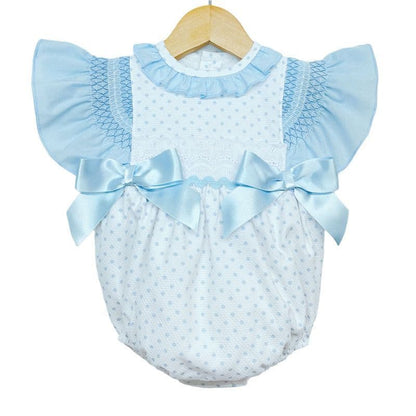 *SALE* Spotty Waffle Frilly Shoulder Romper with Smocked Details "MYD2201B"