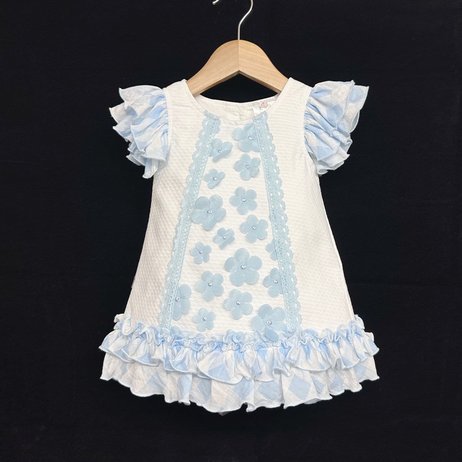 *SALE* Waffle Dress with Blue Frilly Details "2358"