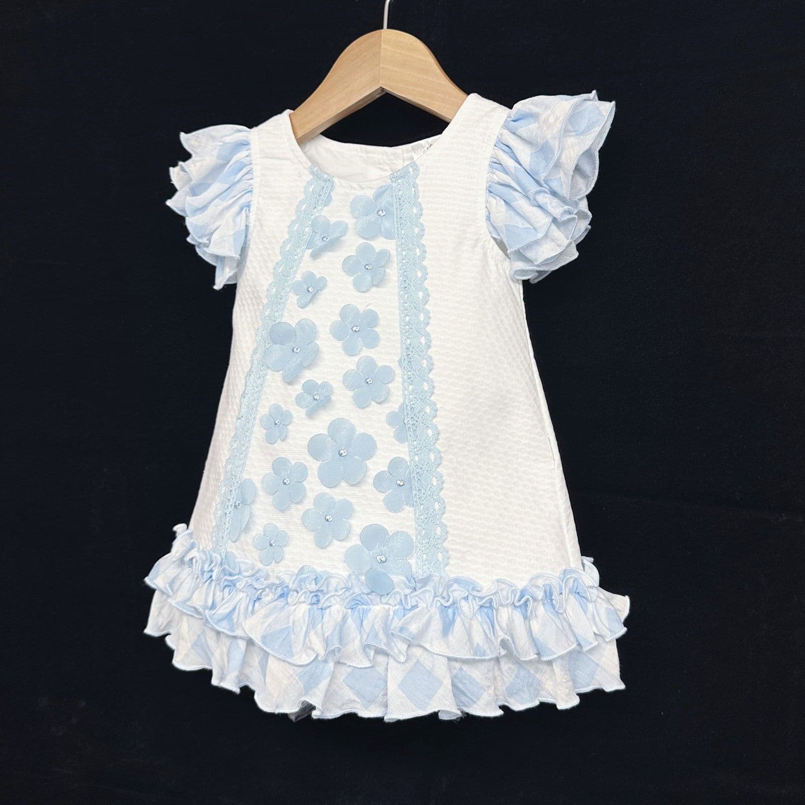 *SALE* Waffle Dress with Blue Frilly Details "2358"