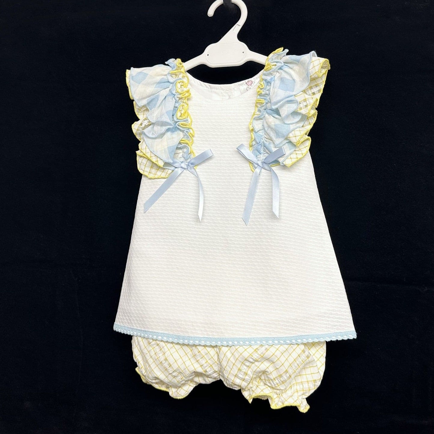 *SALE* Waffle Summer Dress Blue Yellow Frills with Knickers "2362"