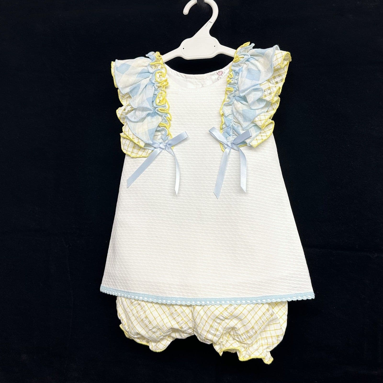 *SALE* Waffle Summer Dress Blue Yellow Frills with Knickers "2362"