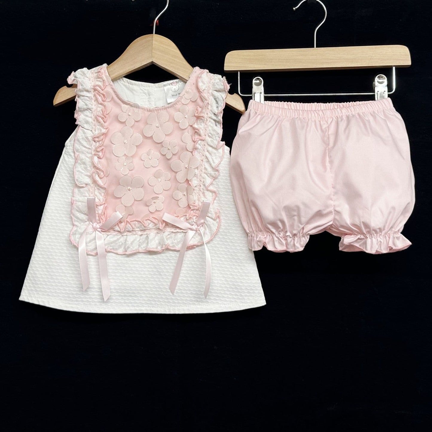 *SALE* Waffle Summer Dress Pink Organza Flowers with Knickers "2361P"