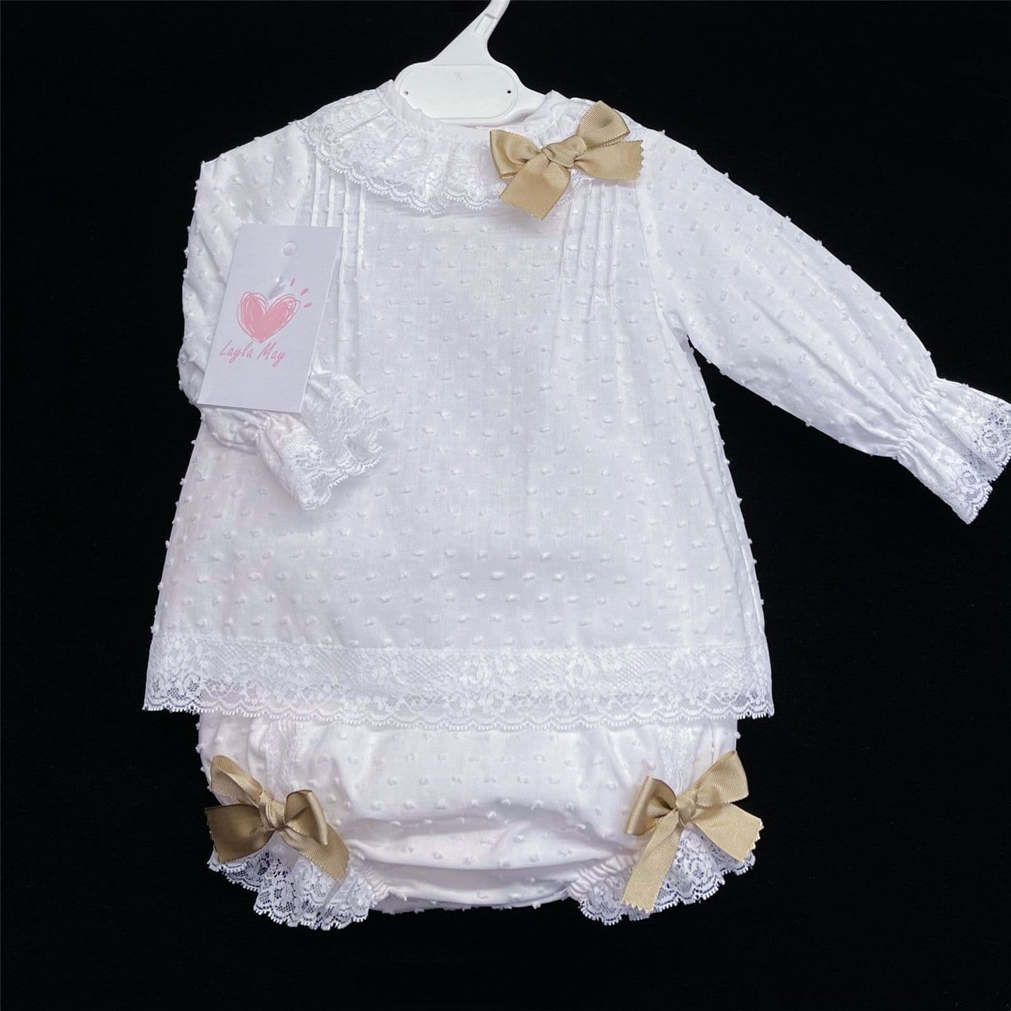 *SALE* White Top and Short Set with Satin Bows "LM010W"