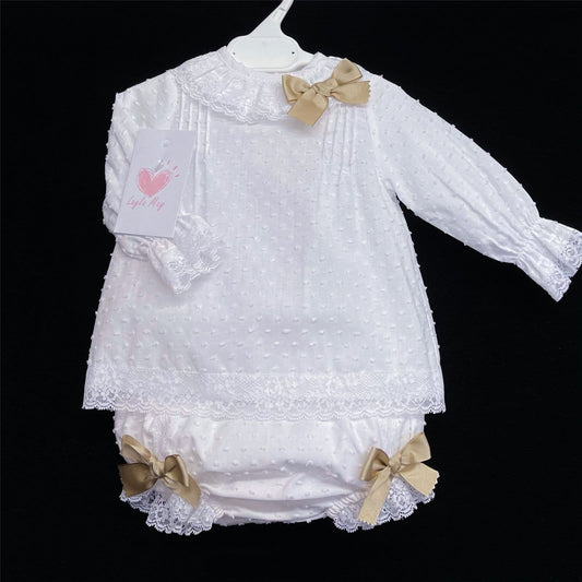 *SALE* White Top and Short Set with Satin Bows "LM010W"