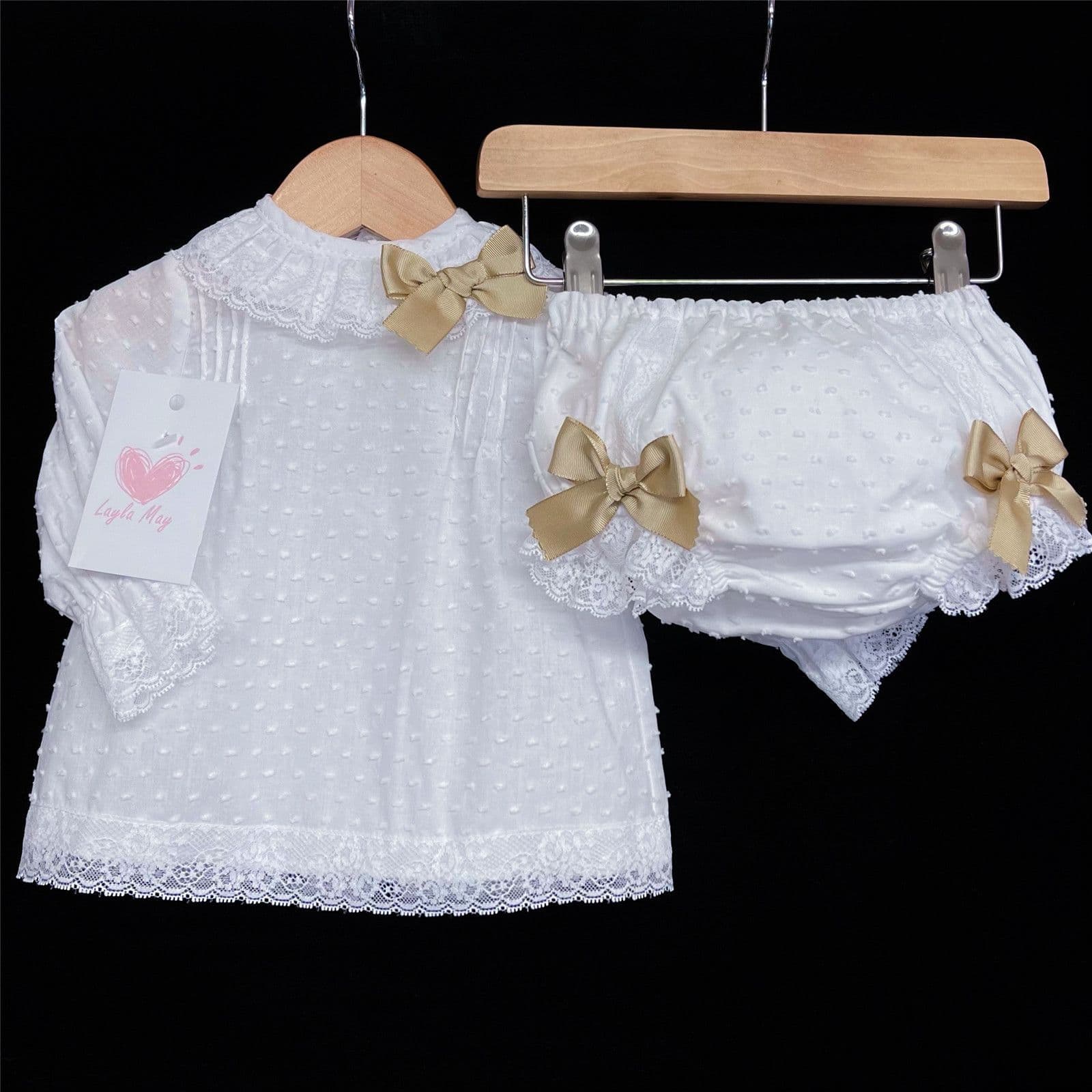 *SALE* White Top and Short Set with Satin Bows "LM010W"