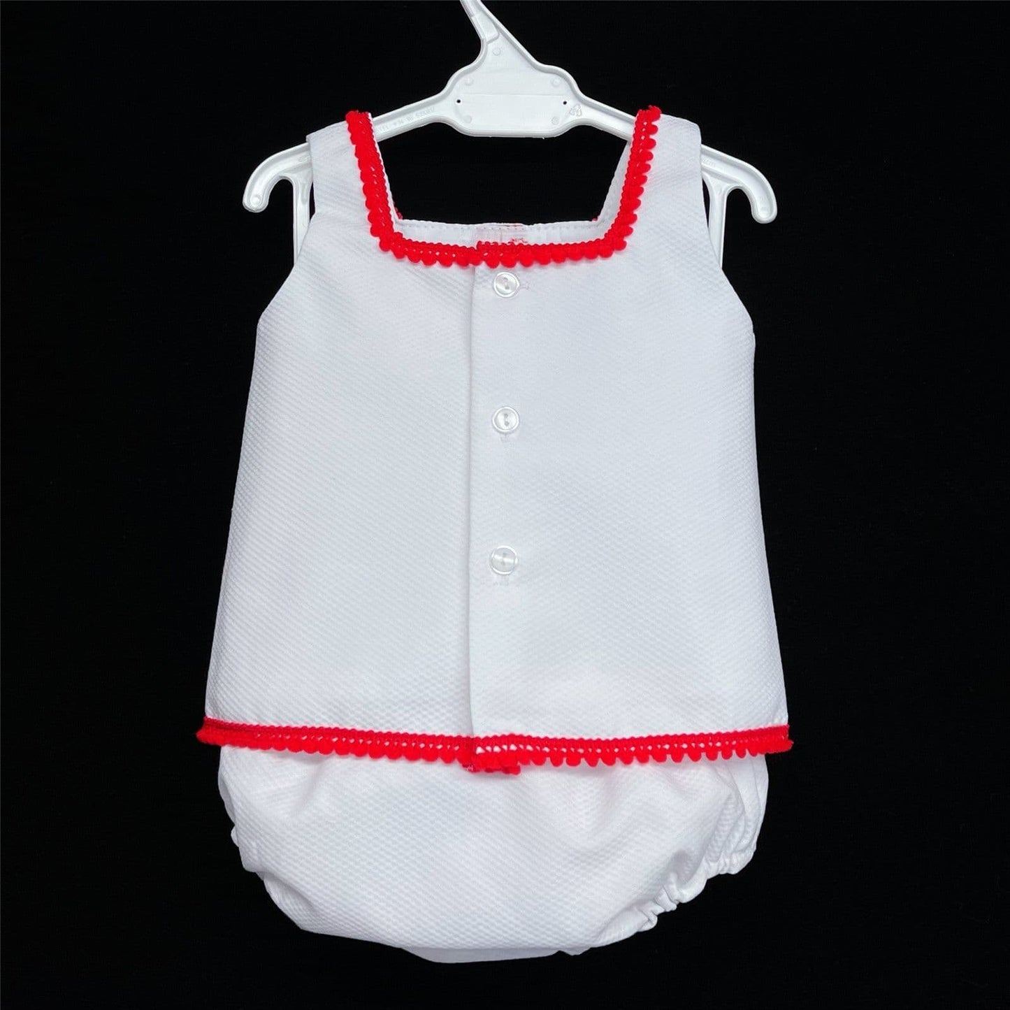 *SALE* White Waffle Red Satin Bow Dress with Pants "LM013 Red"