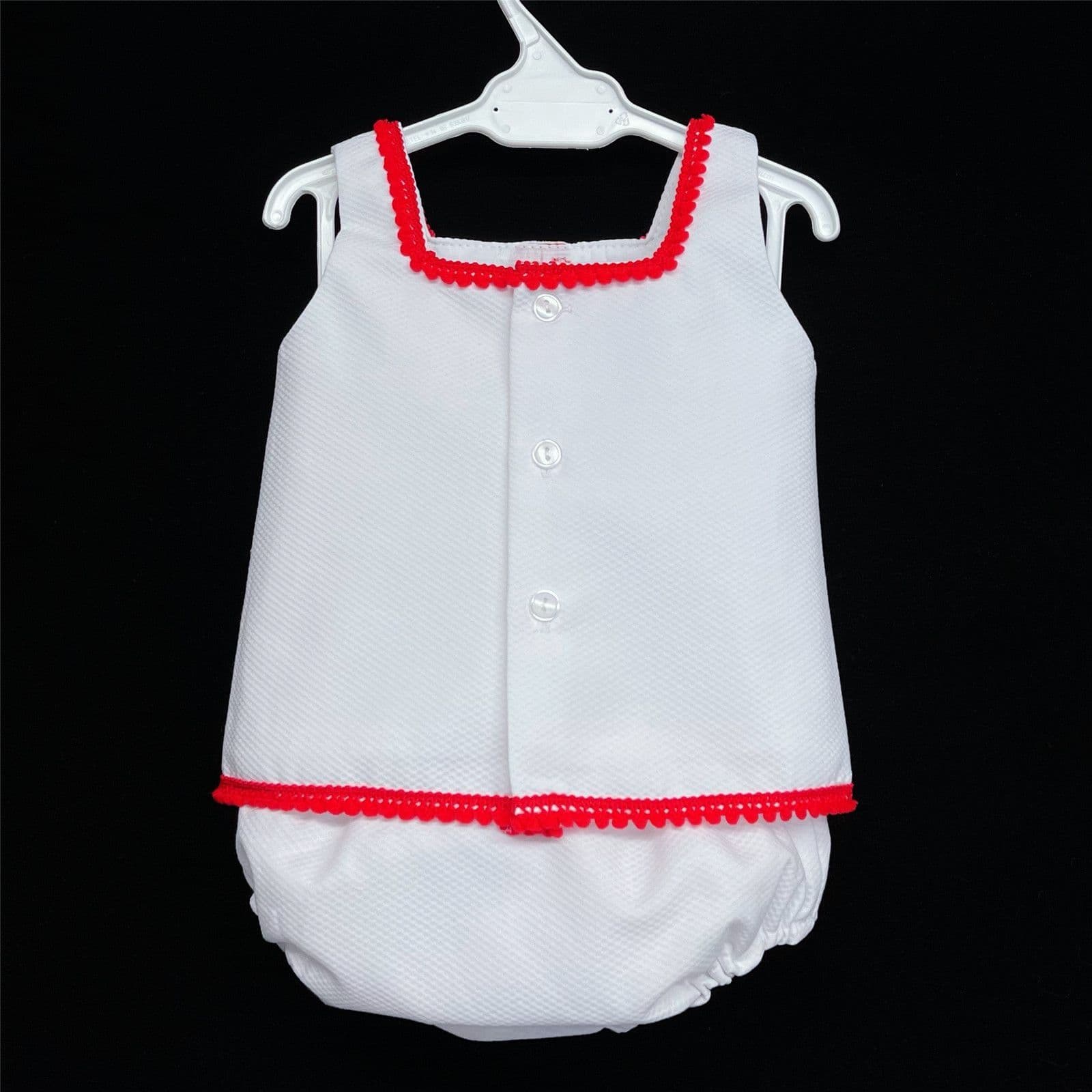 *SALE* White Waffle Red Satin Bow Dress with Pants "LM013 Red"
