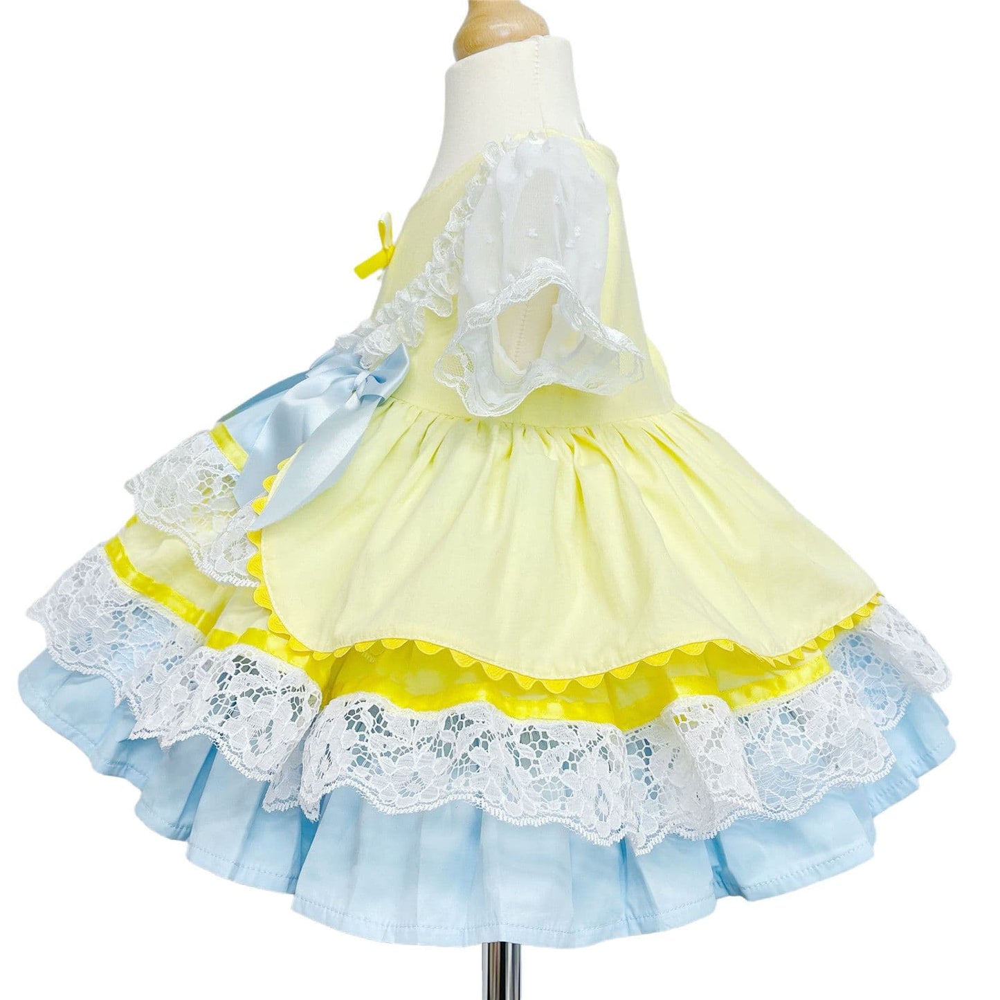 *SALE* Yellow & Blue Spanish Style Baby Girl Dress with Lace & Satin Bows 2159 Yellow