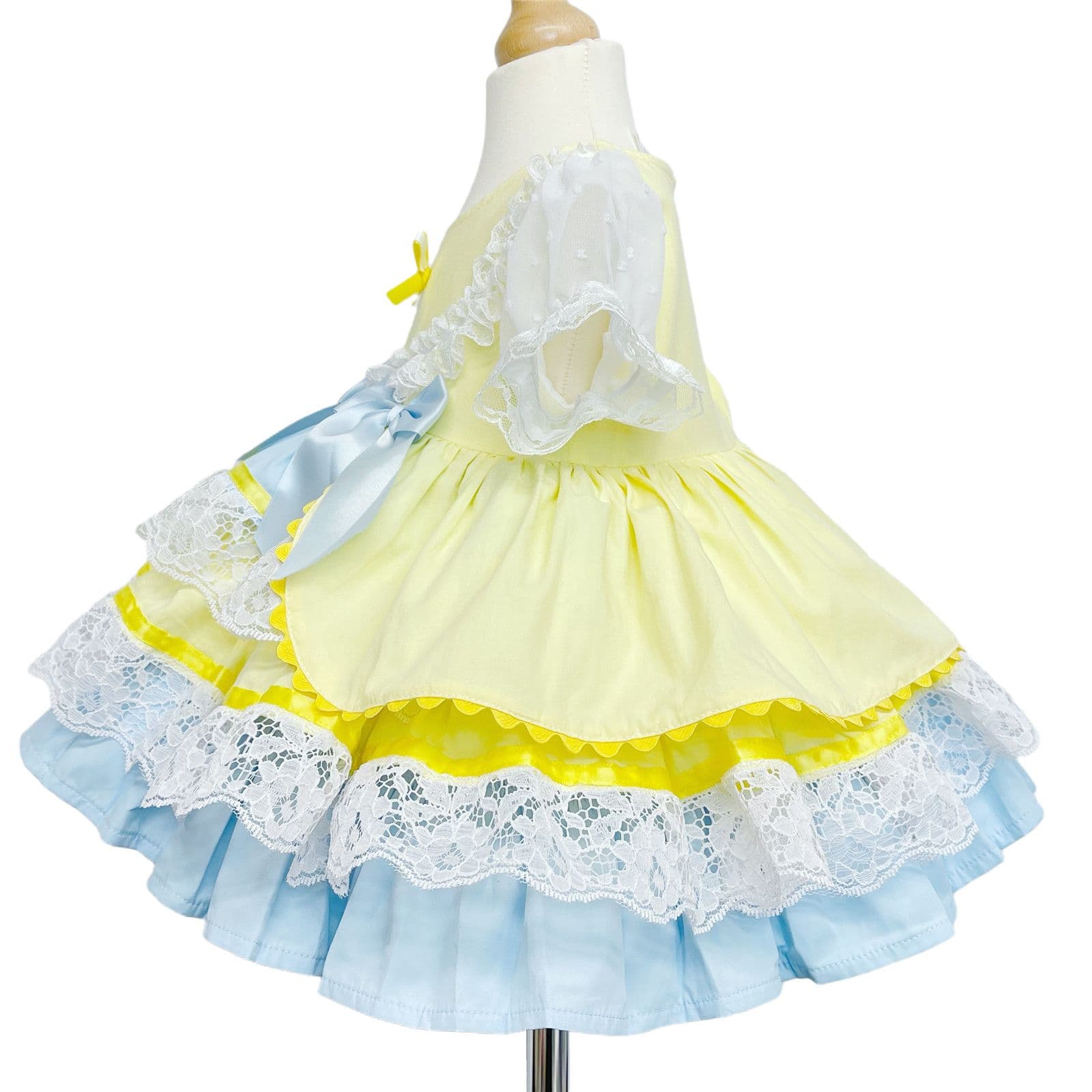 *SALE* Yellow & Blue Spanish Style Baby Girl Dress with Lace & Satin Bows 2159 Yellow