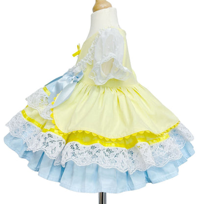 *SALE* Yellow & Blue Spanish Style Baby Girl Dress with Lace & Satin Bows 2159 Yellow