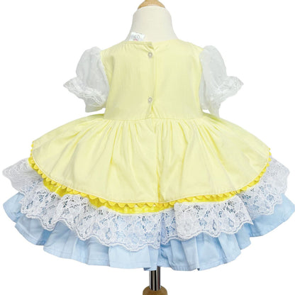 *SALE* Yellow & Blue Spanish Style Baby Girl Dress with Lace & Satin Bows 2159 Yellow
