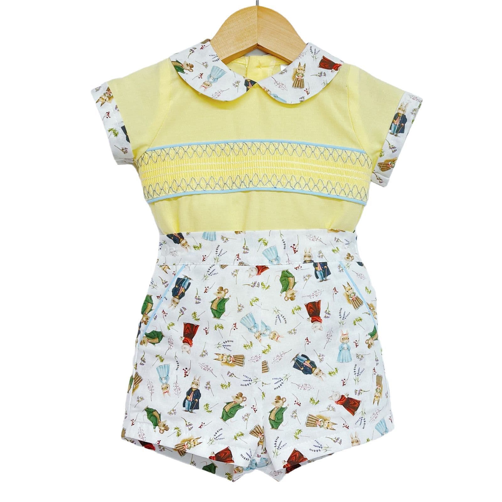 *SALE* Yellow Bunny Print Shorts with Smocked Shirt "MYD2231Y"