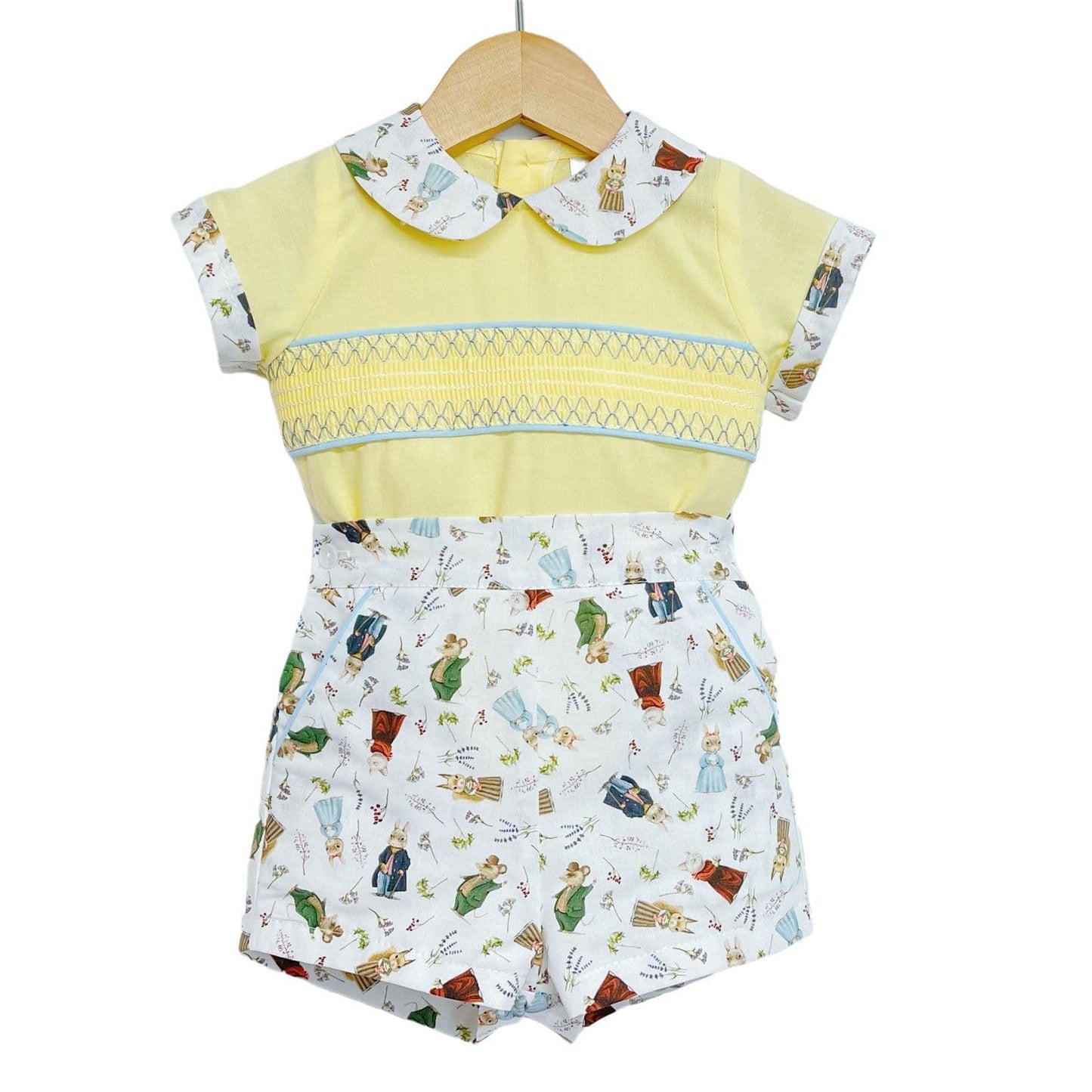 *SALE* Yellow Bunny Print Shorts with Smocked Shirt "MYD2231Y"