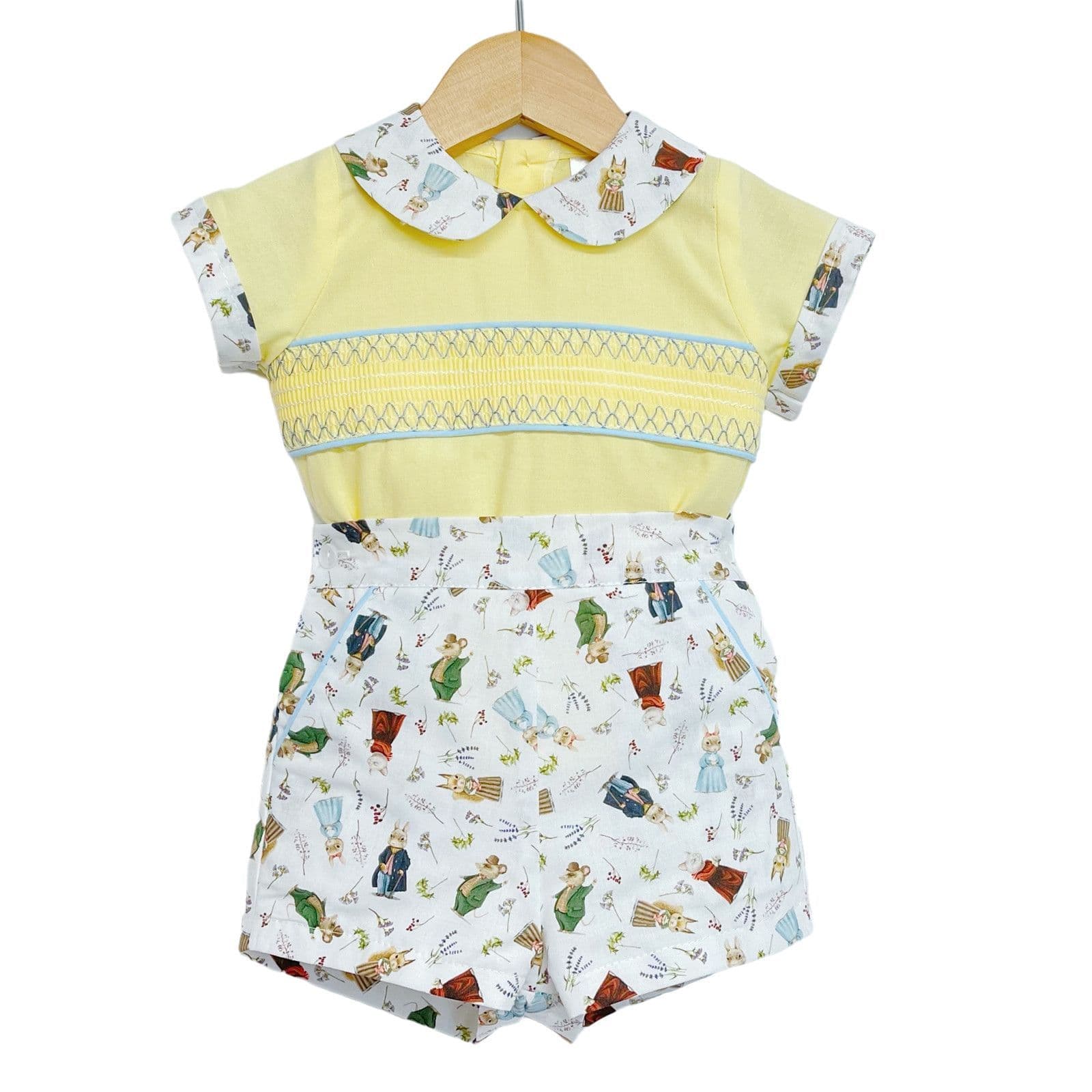 *SALE* Yellow Bunny Print Shorts with Smocked Shirt "MYD2231Y"