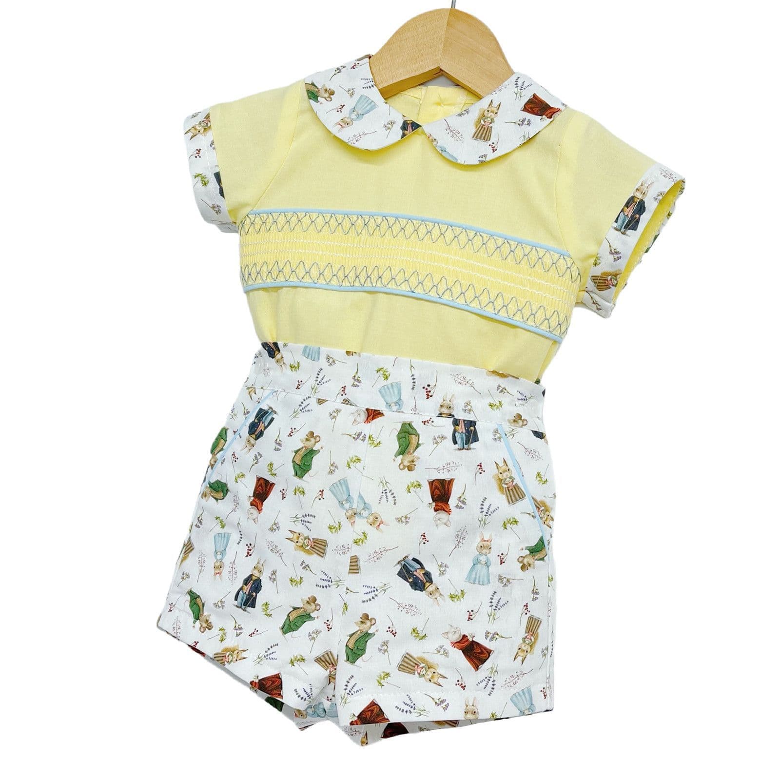 *SALE* Yellow Bunny Print Shorts with Smocked Shirt "MYD2231Y"