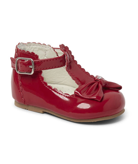 Baby Girls Red Patent T-Bar Bow Shoes