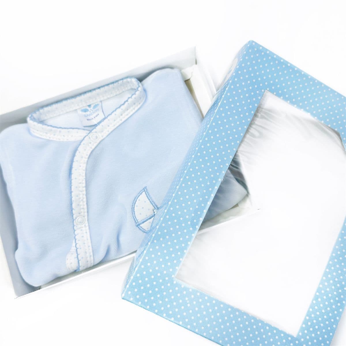 SARDON Baby Boy Blue Cotton Velour Carriage Bodysuit