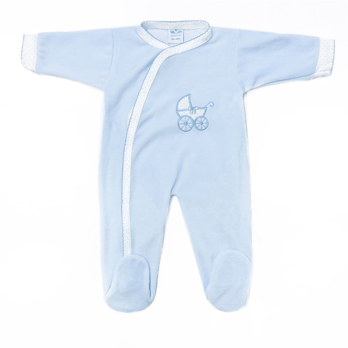 SARDON Baby Boy Blue Cotton Velour Carriage Bodysuit