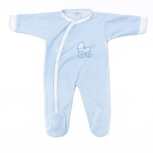 SARDON Baby Boy Blue Cotton Velour Carriage Bodysuit